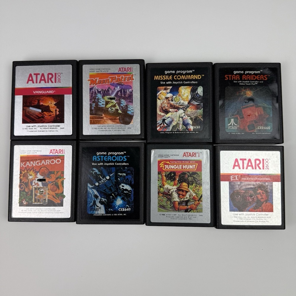 Atari 2600 Lot of 8 Asteroids Vanguard Kangaroo Jungle Hunt ET Moon Patrol +